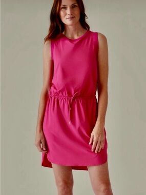 Athleta Rincon Run On Dress Pink Sleeveless Cinch Waist Active Travel Size M